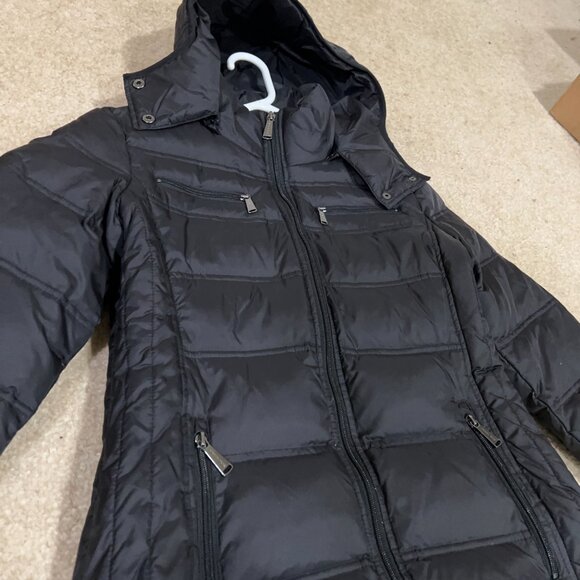 Michael Kors Black Quilted Nylon Down Fowl Fill Zip Up Det. Hood Coat Women's S - Picture 3 of 6